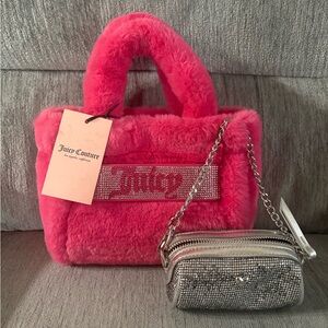 Juicy Couture Pink Fur Mini Bag with Silver Chain